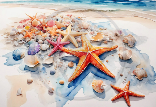 Starfish On Beach Canvas Art